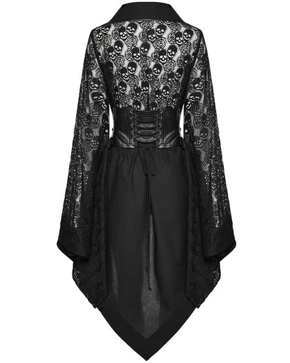 WY-1581XCF Womens Dark Gothic Skull Lace Belted Kimono Dress Jacket