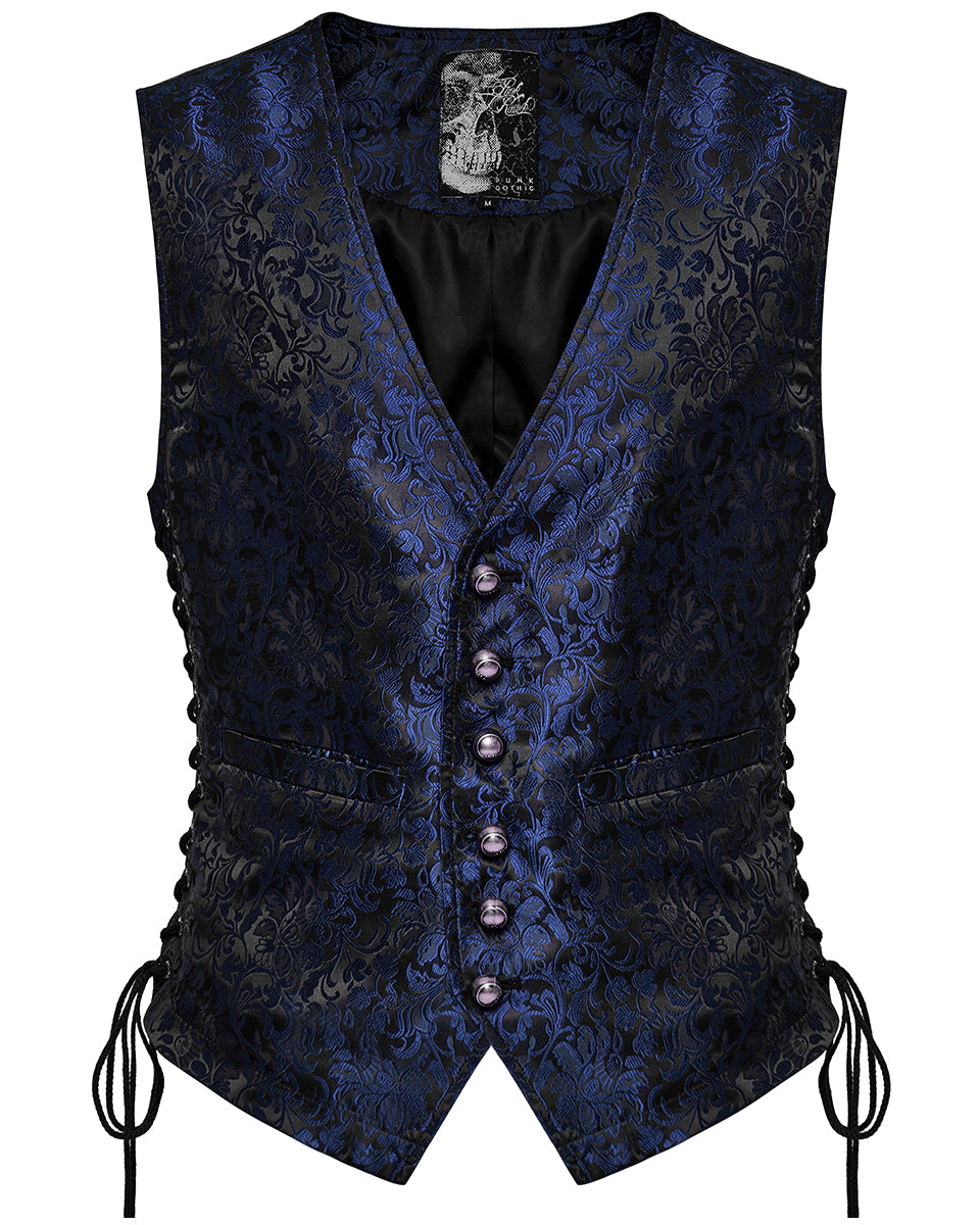 WY-1623MJM-BKBLM Mens Gothic Aristocrat Formal Jacquard Waistcoat Vest - Blue