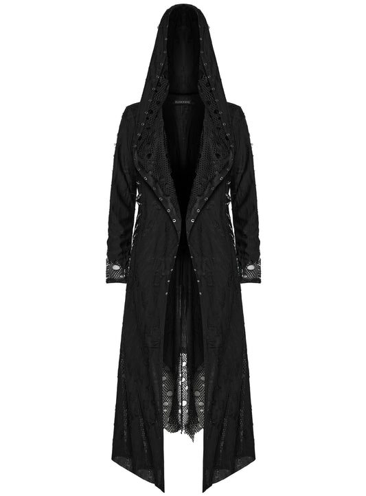 WY-1713XCF Womens Apocalyptic Gothic Broken Knit Hooded Piercing Cloak Jacket