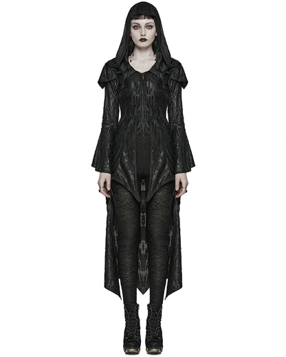 WY-1584ZCF-BKF Womens Long Gothic Witch Broken Knit Hooded Jacket