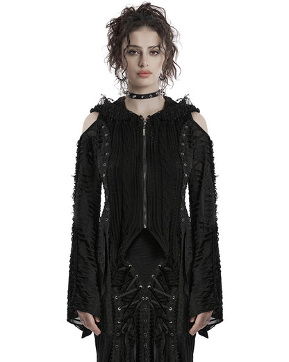 OM-089KMF Daily Life Apocalyptic Gothic Spliced Shredded Knit Hooded Cardigan Jacket