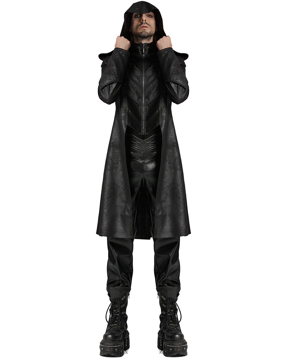 WY-1695XCM-BKM Mens Cyberpunk Apocalptic Gothic Hooded Techwear Coat