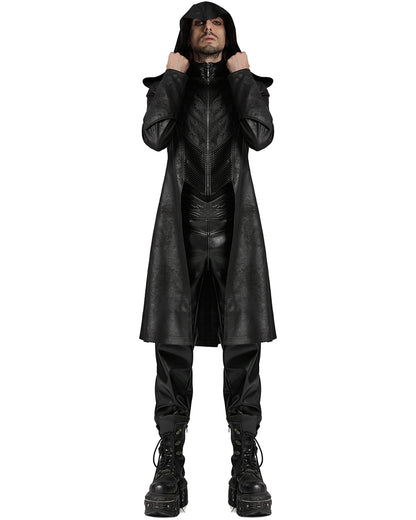 WY-1695XCM-BKM Mens Cyberpunk Apocalptic Gothic Hooded Techwear Coat