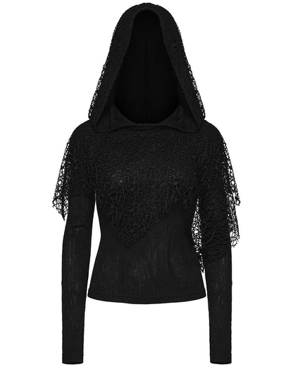 WT-1035TCF Womens Apocalyptic Wasteland Gothic Hooded Mesh Shawl Top