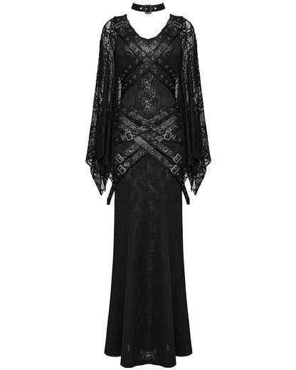 WQ-746LQF Womens Gothic Lace Batwing Caped Maxi Dress