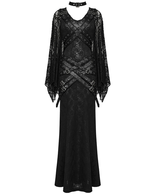 WQ-746LQF Womens Gothic Lace Batwing Caped Maxi Dress