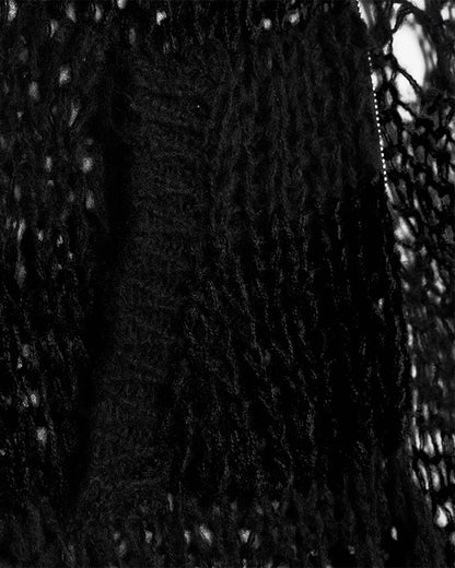 PR-WM-077KMF-BKF Womens Gothic Punk Shredded Cardigan Sweater - Black