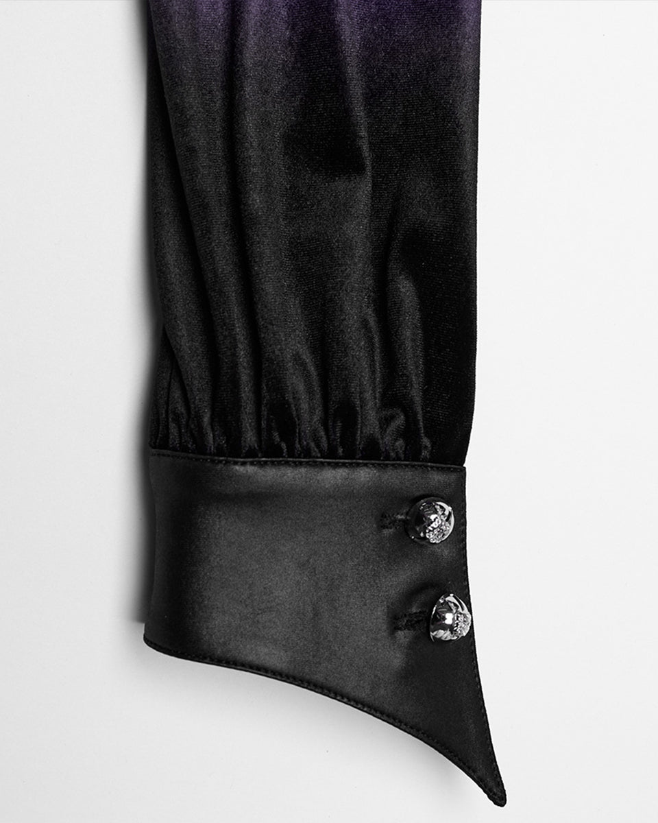 OY-1697DQF-VIF Daily Life Gothic Gradient Velvet Bat Collar Blouse Top - Purple & Black