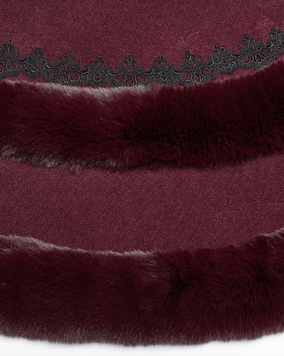 OM-092HMF Daily Life Womens Plush & Faux Fur Hooded Winter Cloak - Red