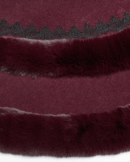 OM-092HMF Daily Life Womens Plush & Faux Fur Hooded Winter Cloak - Red