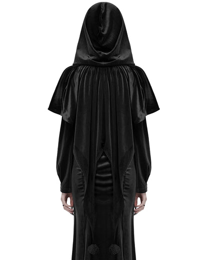 OPY-444DQF Daily Life Womens Velvet Gothic Lolita Hooded Split Tails Bolero Cape - Black