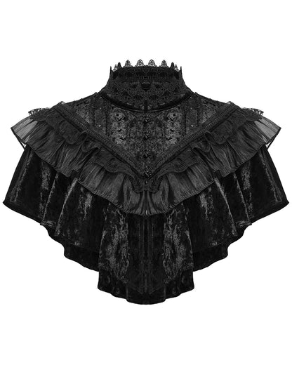OY-1750DPF Daily Life Womens Long Gothic Crushed Velvet & Lace Bolero Cape - Black