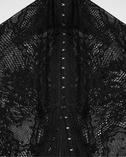 PR-WQ-940LQF-BKF Womens Long Gothic Lace Hooded Ruched Maxi Dress