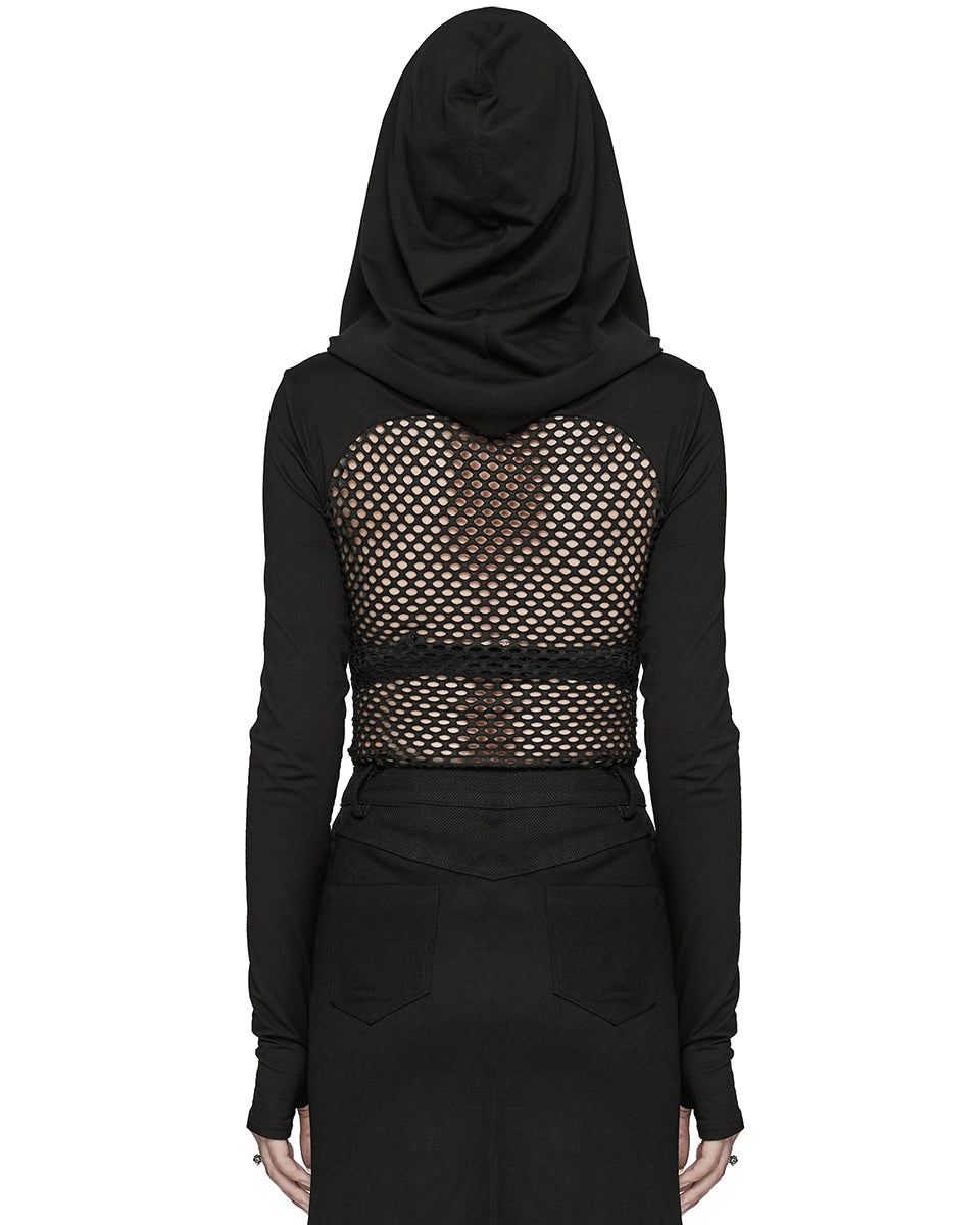 WT-916TCF Womens Fishnet Strapping Hooded Muffler Top