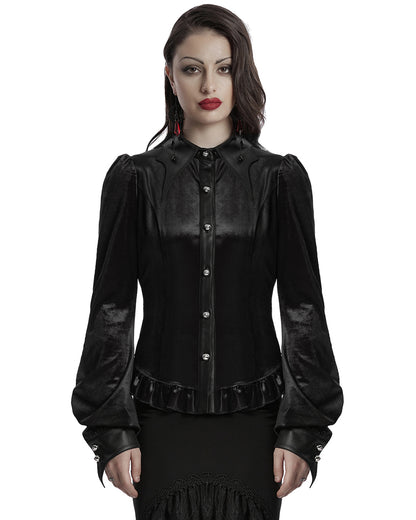 OY-1697DQF-BKF Daily Life Gothic Gradient Velvet Bat Collar Blouse Top - Black