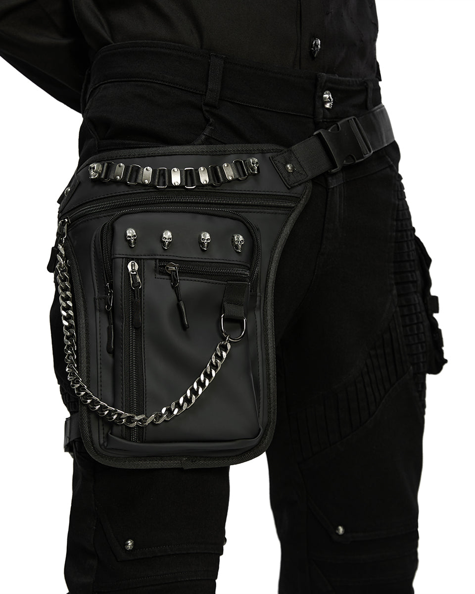 WS-868BB Unisex Cyberpunk Chained Skull Studded Hip Bag Waist Pack Belt