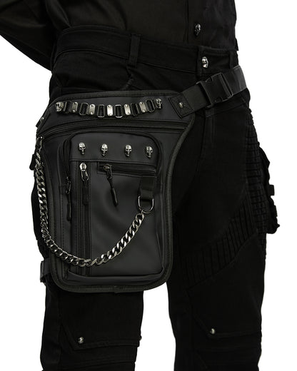 WS-868BB Unisex Cyberpunk Chained Skull Studded Hip Bag Waist Pack Belt