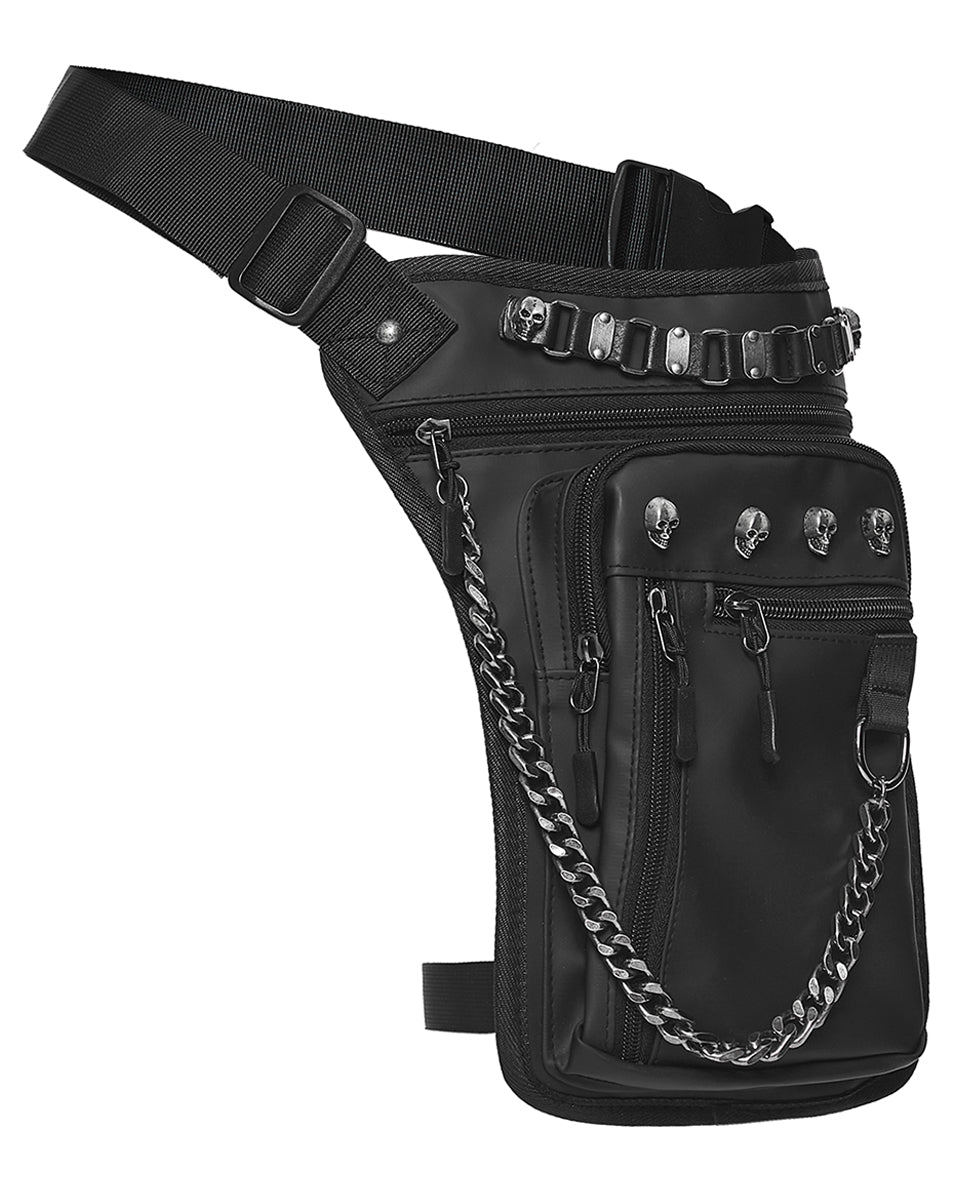 WS-868BB Unisex Cyberpunk Chained Skull Studded Hip Bag Waist Pack Belt