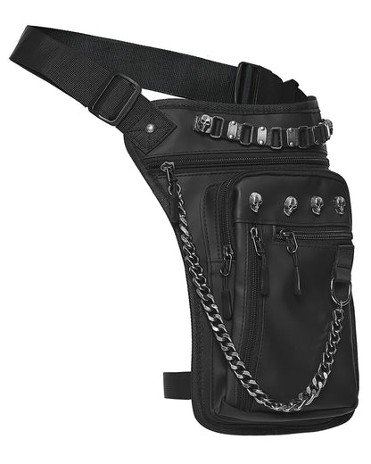 WS-868BB Unisex Cyberpunk Chained Skull Studded Hip Bag Waist Pack Belt