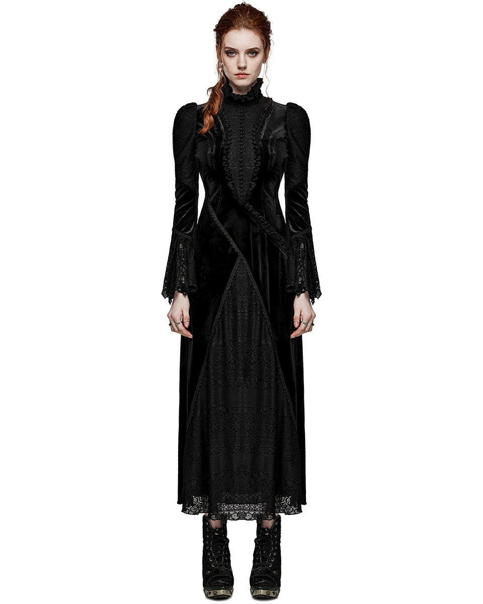 PR-WQ-661LQF-BKF Womens Victorian Gothic Velvet & Lace Mourning Dress