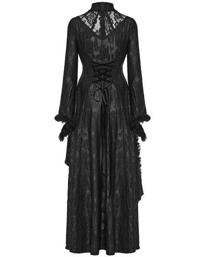 PR-WQ-643LQF-BKF Womens Dark Apocalyptic Shredded Mesh & Lace Splicing Maxi Dress