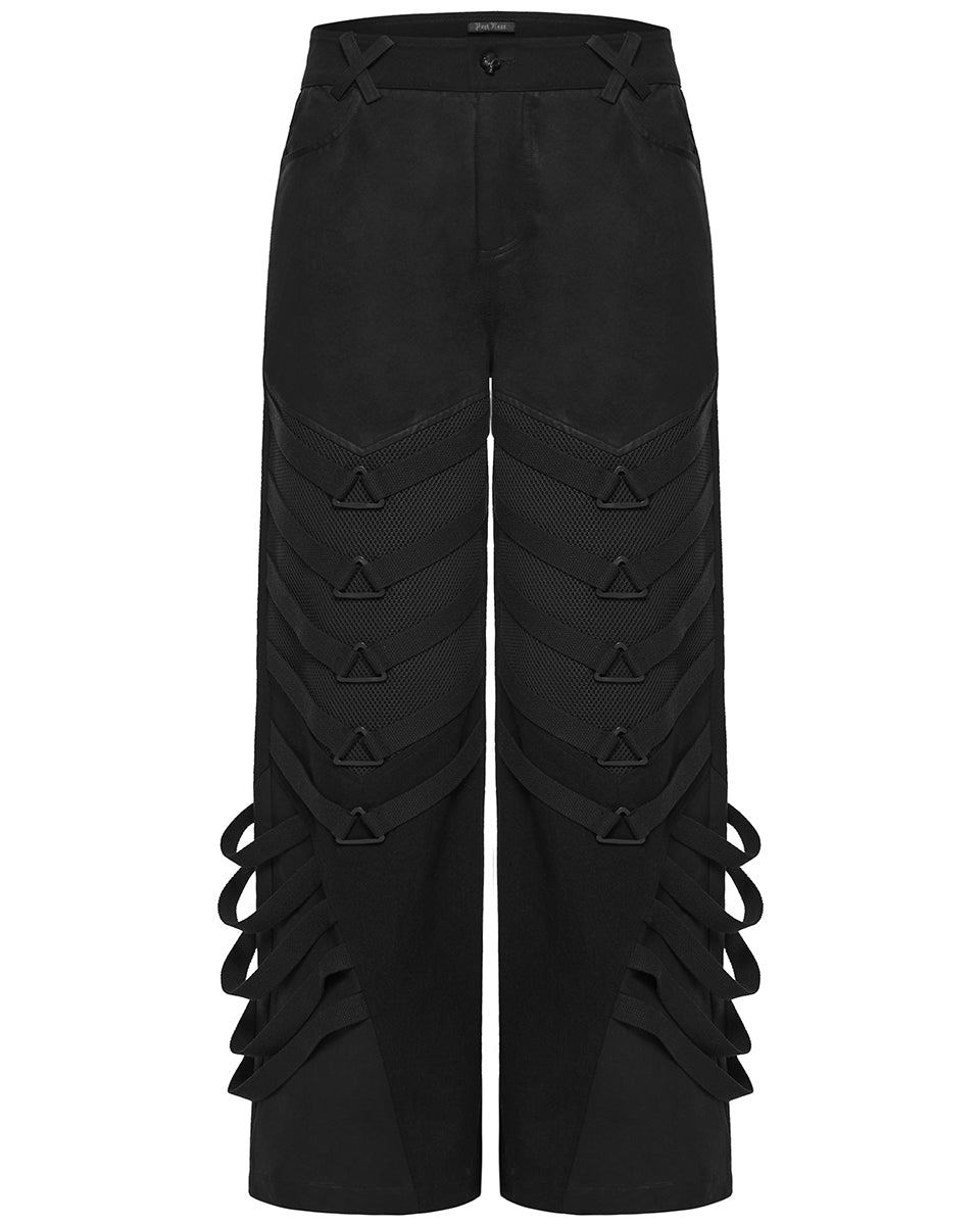 PR-WK-796XCM-BKM Mens Dark Gothic Cyberpunk Wide-Leg Strapping Pants