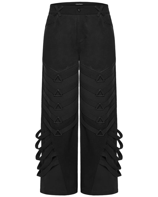 PR-WK-796XCM-BKM Mens Dark Gothic Cyberpunk Wide-Leg Strapping Pants
