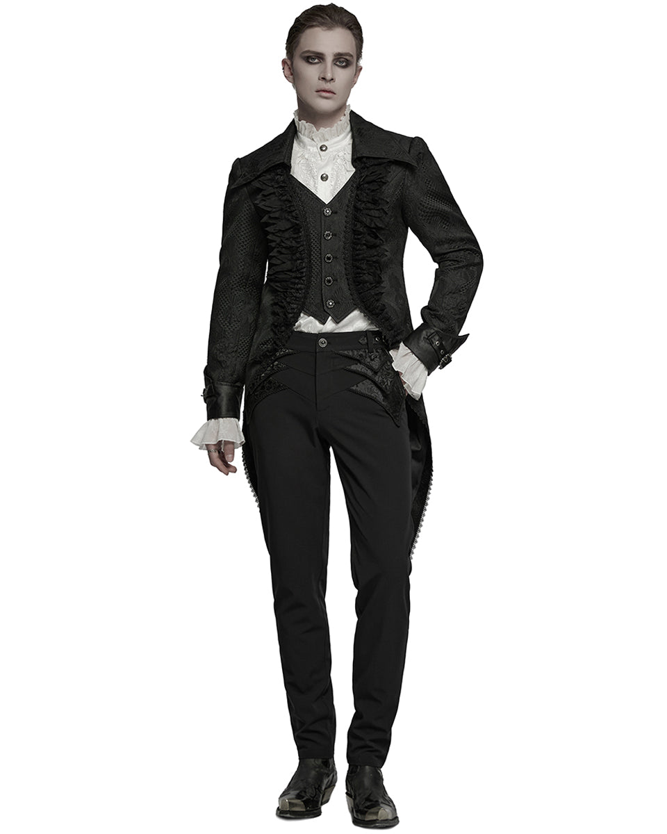WY-1773XCM-BKM Mens Gothic Steampunk Embellished Jacquard Tail Coat Jacket