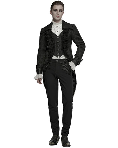 WY-1773XCM-BKM Mens Gothic Steampunk Embellished Jacquard Tail Coat Jacket