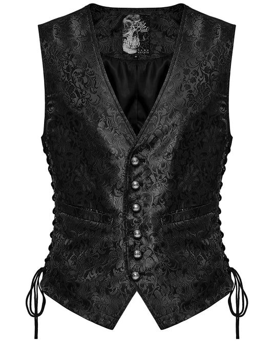 WY-1623DQM-BKM Mens Gothic Aristocrat Formal Jacquard Waistcoat Vest - Black