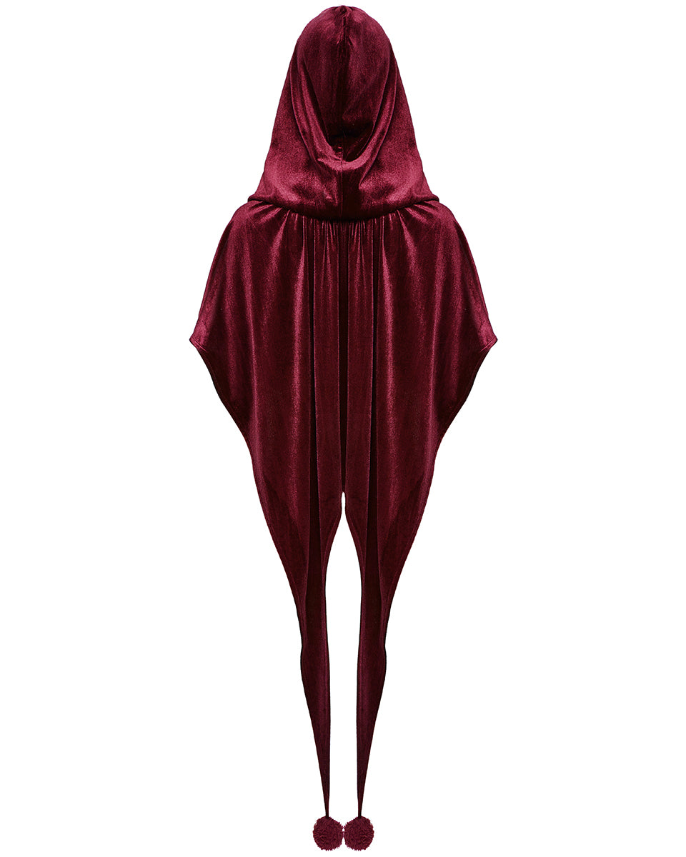 OPY-444DQF Daily Life Womens Velvet Gothic Lolita Hooded Split Tails Bolero Cape - Red