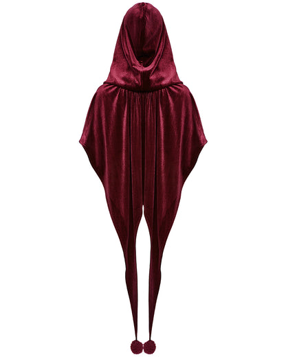 OPY-444DQF Daily Life Womens Velvet Gothic Lolita Hooded Split Tails Bolero Cape - Red