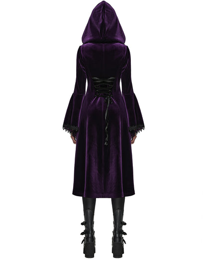 PR-DY-1510LCF-BKVIF Womens Gorgeous Gothic Lace Applique Hooded Coat - Extended Size Range - Purple Velvet