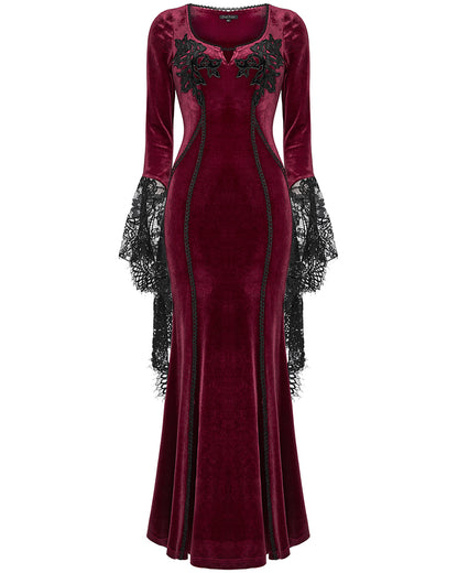 OQ-850LQF Daily Life Womens Long Gothic Velvet Applique Maxi Dress - Red