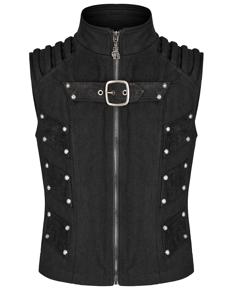 PR-Y1473-BKM Mens Doomsday Gothic Apocalypse Studded Waistcoat Vest