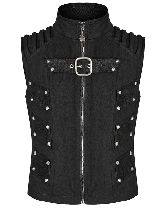 PR-Y1473-BKM Mens Doomsday Gothic Apocalypse Studded Waistcoat Vest