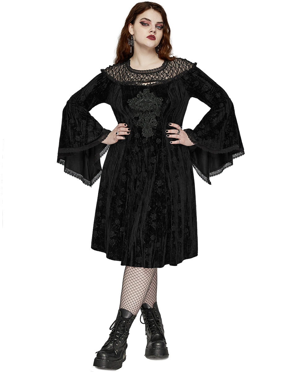 DQ-733LQF Plus Size Womens Gothic Night Rose Dress - Black Velvet