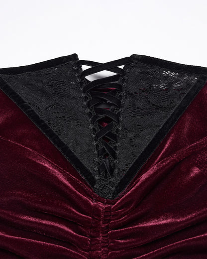 PR-OQ-844BQF-RDF Daily Life Womens Long Gothic Velvet Ruched Split Waist Skirt - Red