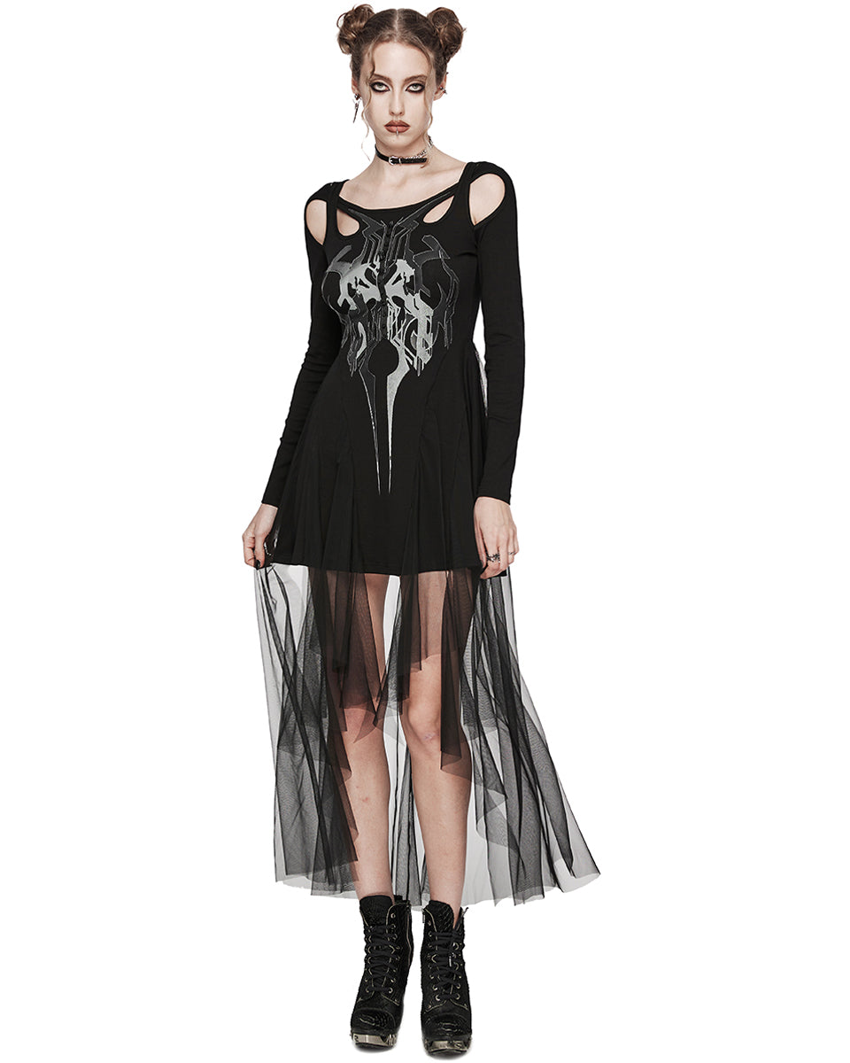 WQ-694LQF-BKF Daily Life Studded Dark CyberPunk Print Dress