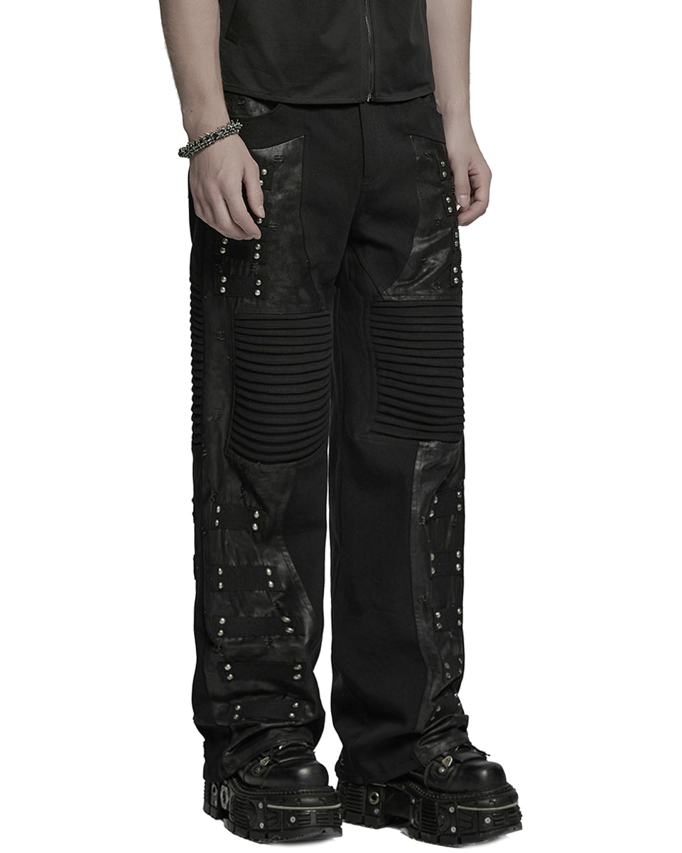 WK-713XCM-BKM Mens Apocalyptic Punk Studded Dark Street Pants