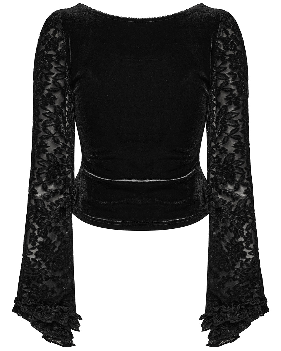 WT-912TCF Womens Baroque Gothic Devore Velvet Lace Up Blouse Top