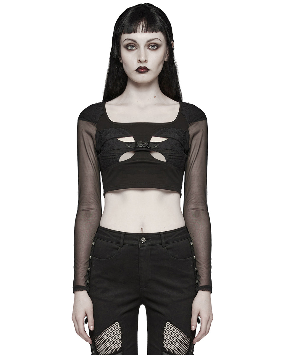 WT-850TCF Womens Apocalyptic Cyberpunk Gothic Broken Knit Top