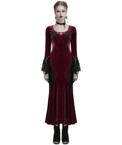OQ-850LQF Daily Life Womens Long Gothic Velvet Applique Maxi Dress - Red