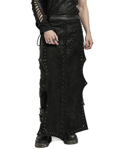 WQ-737BQM-BKM Mens Long Apocalyptic CyberPunk Mesh Contrast Kilt Skirt