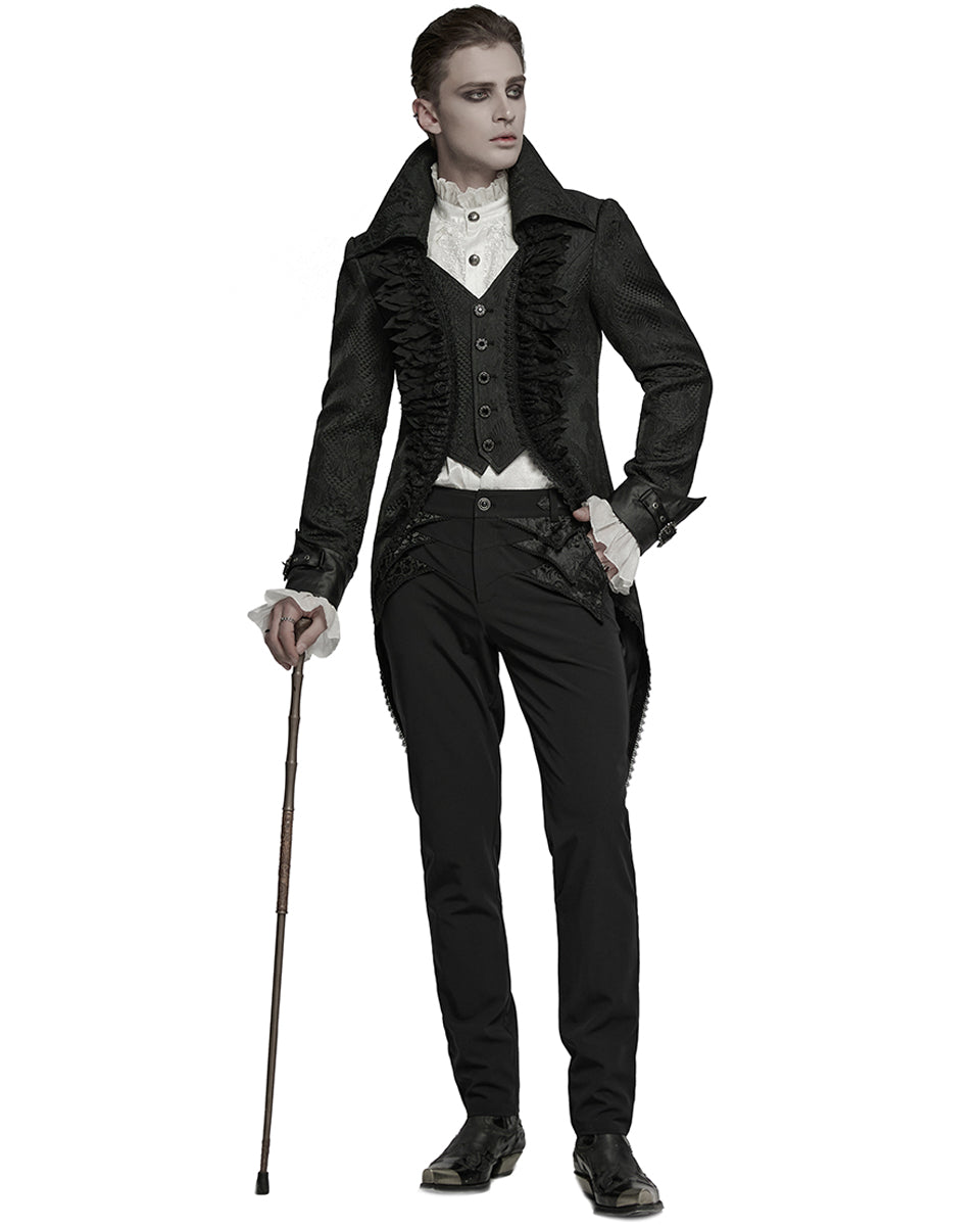 WY-1773XCM-BKM Mens Gothic Steampunk Embellished Jacquard Tail Coat Jacket