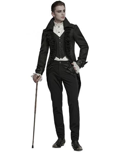WY-1773XCM-BKM Mens Gothic Steampunk Embellished Jacquard Tail Coat Jacket