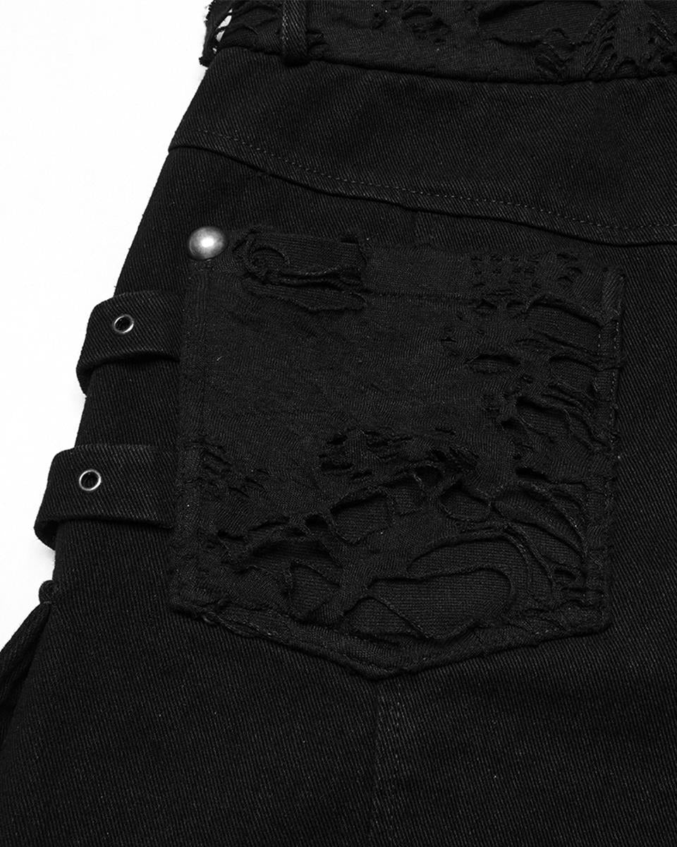WK-733XDM-BKM Mens Apocalyptic Punk Studded & Shredded Cutoff Shorts