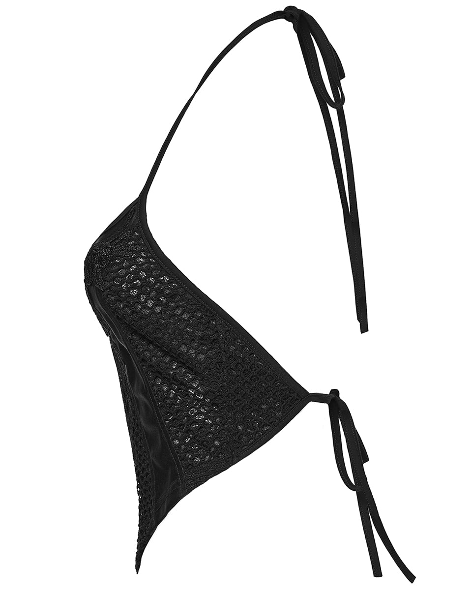 WT-1091DDF Womens Gothic Lace Applique Tie-Back Camisole Top