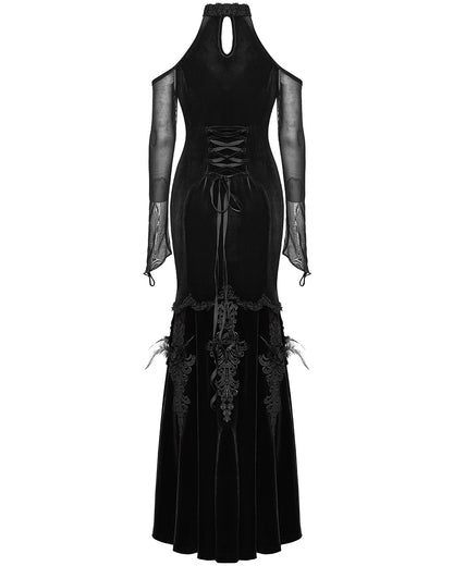 PR-WQ-658DQF-BKF Womens Dark Regency Gothic Velvet & Mesh Evening Dress - Black