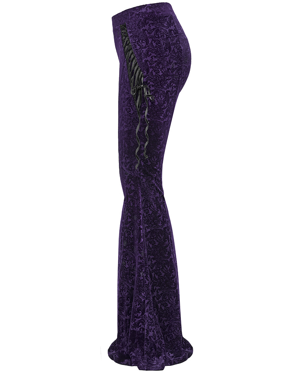 PR-DK-567DQF-VIF Gothic Embossed Baroque Flared Pants - Extended Size Range - Purple